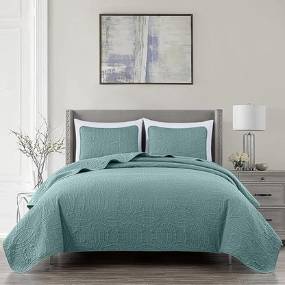 Chezmoi Collection Austin 3-Piece Oversized Bedspread Coverlet Set King, Spa Blue, 118 by 106-Inch | Oversized, Lightweight, Fade Resistant