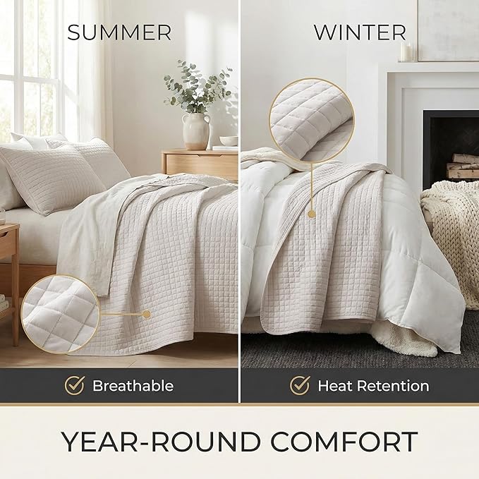 Southshore Fine Living, Inc. Full/Queen Quilt Bedding Set, Microfiber Quilts Queen Size, Coverlet, Stain & Pet Hair Resistant Bedding, Full Size Bedspread with 2 Pillow Shams, Bone (Pack of 4)