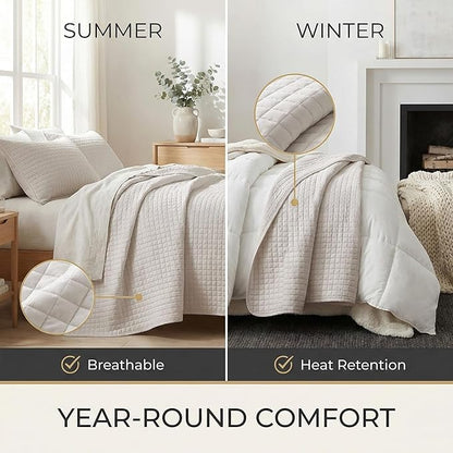 Southshore Fine Living, Inc. Full/Queen Quilt Bedding Set, Microfiber Quilts Queen Size, Coverlet, Stain & Pet Hair Resistant Bedding, Full Size Bedspread with 2 Pillow Shams, Bone (Pack of 4)