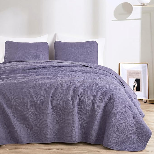Chezmoi Collection Austin King Oversized Bedspread Set, 3-Piece Pinsonic Quilted Lightweight Microfiber Bedspread Coverlet, Dusty Purple | Oversized, Lightweight, Fade Resistant