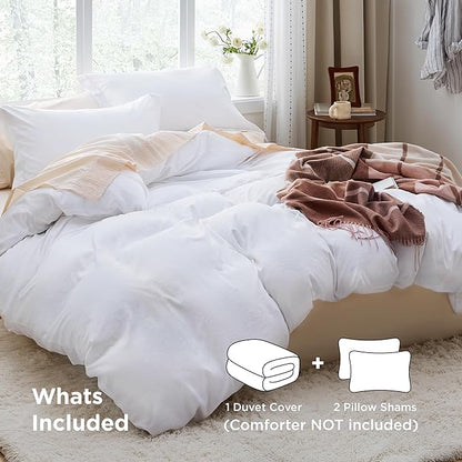 Bedsure Bright White Duvet Cover Queen Size - 3 Pieces Prewashed Extra Soft Bedding Set, Includes 1 Duvet Cover 90x90 Inches with Zipper Closure & 2 Pillow Shams, Comforter Not Included