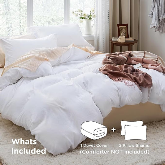 Bedsure Bright White Duvet Cover King Size - 3 Pieces Prewashed Cotton-Like Polyester Extra Soft Bedding Set, Includes 1 Duvet Cover 104x90 Inches with Zipper Closure & 2 Pillow Shams, No Comforter