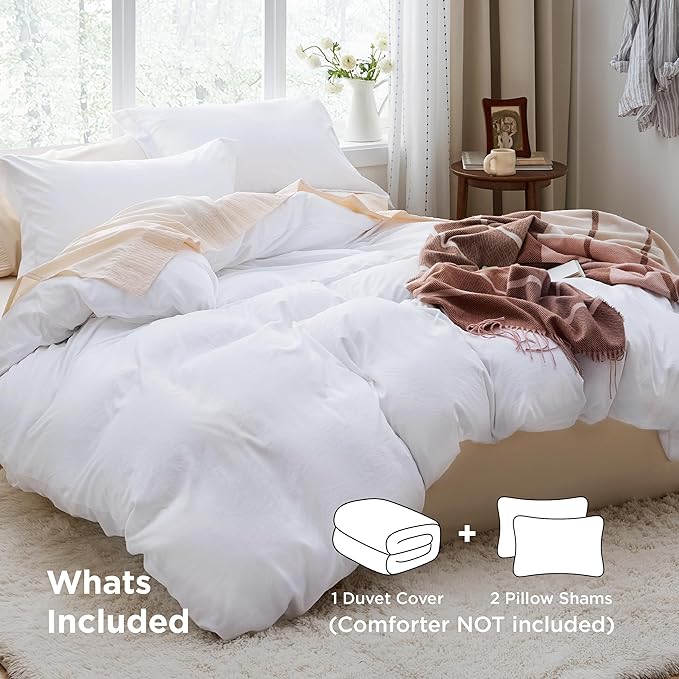 Bedsure Bright White California King Duvet Cover - Prewashed Cotton-Like Polyester Extra Soft Bedding Set, Includes 1 Cal King Duvet Cover 104''x98'' with Zipper Closure & 2 Pillow Shams, No Comforter