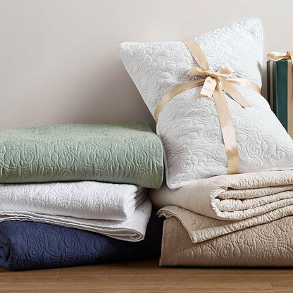 Madison Park Quebec Queen Size Quilt Bedding Set - White , Damask – 3 Piece Bedding Quilt Coverlets – Ultra Soft Microfiber Bed Quilts Quilted Coverlet