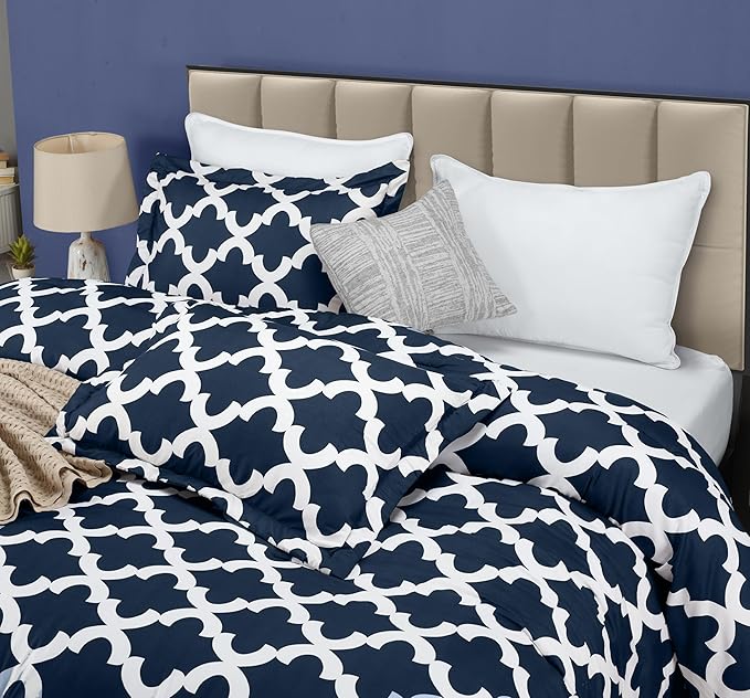 Queen Comforter Set 3 Piece Navy by Utopia Bedding, Printed Comforters Queen Size, Bedding Comforters Sets, Down Alternative Soft Bed Set, 1 Comforter (88 x 88 inches) 2 Pillow Shams (20 x 26 inches)