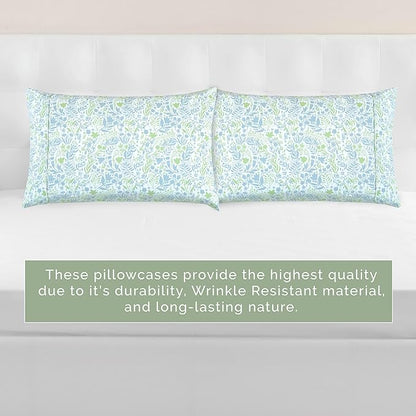 Elegant Comfort Ultra Soft Set of 2 Floral Print Pillowcases - 1500 Premium Hotel Quality Microfiber, Soft and Smooth Envelope Closure 2-Piece Pillow Covers - King, Green Anita