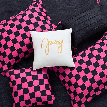 Juicy Couture Reversible Checkerboard Comforter Set 6-Piece King Set, Black/Hot Pink