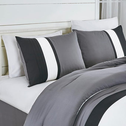 Chezmoi Collection Napa 7-Piece Luxury Leaves Scroll Embroidery Bedding Comforter Set (Full, Black/Gray/White)