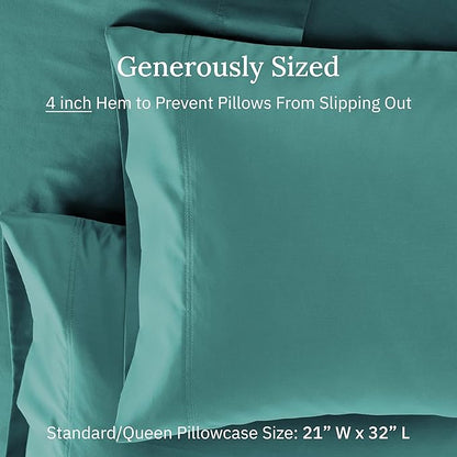 California Design Den Queen/Standard Pillow Cases Set of 2 - Premium 600 Thread Count, Soft 100% Cotton Queen Size Pillow Case, Crisp Sateen, Fits Standard & Queen Pillows - Teal