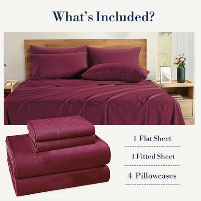 Casa Platino Twin Size Sheet Set – 4 Piece Cooling Sheets Twin Size 100% Cotton Crisp Percale Sheets with Breathable & Cozy Feel, 15" Deep Pocket Fitted Sheet for Secure Fit – Windsor Wine