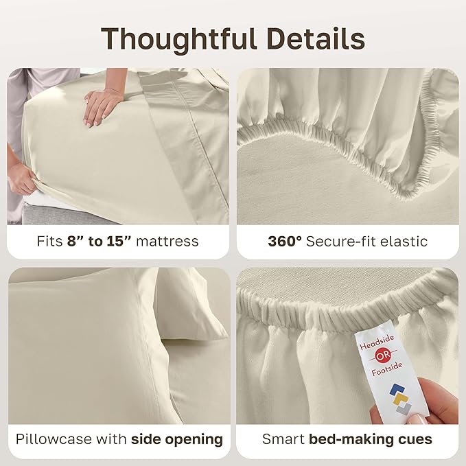 California Design Den Luxury Twin XL Sheet Set - 100% Cotton, 600 Thread Count Deep Pocket XL Twin Sheets, Soft Hotel-Quality Bedding with Sateen Weave - Ivory (Warm Cream)