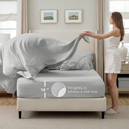 Bedsure Twin XL Comforter Set - Extra Long 5 Pieces Dorm Bedding Sets, GentleSoft™ Pinch Pleat Light Grey Bed in a Bag with Pintuck Comforter, Sheets, Pillowcase & Sham
