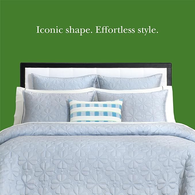 kate spade new york Spade Floral 3-Piece King Quilt Bedding Set, 100% Cotton Sateen Reversible Cover, All Season Warmth Bedding, Machine Washable, Halogen Blue