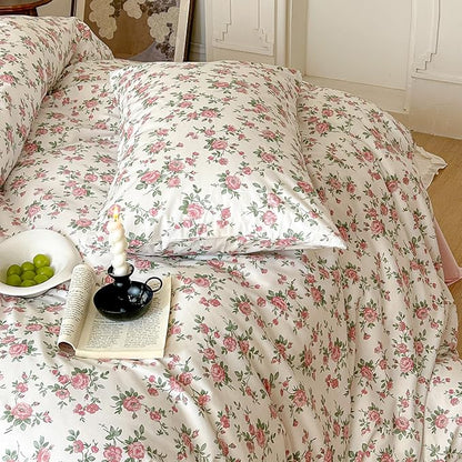 VM VOUGEMARKET Peach Blossom Bedding Set King Chic Pink Floral Duvet Cover with Zipper Closure 100% Cotton Girls Aesthetic Botanical Comforter Cover Set(3 pcs,104x90)