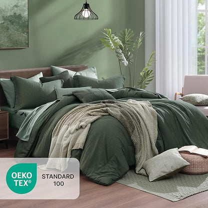 Monbix Super King Comforter Set, Deep Forest Cationic Dyeing Bedding Set Reversible, Bed in a Bag 7 Pieces with Comforter, Sheets, Pillowcases & Shams