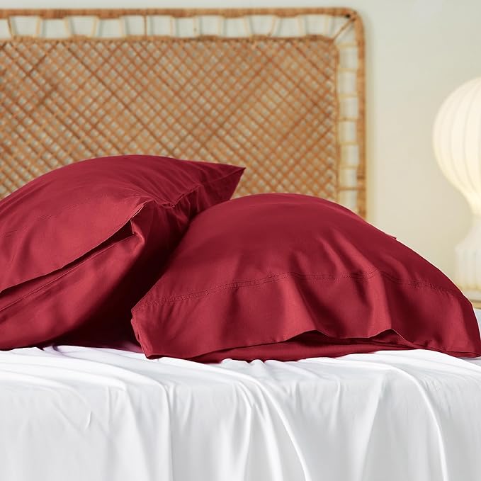 Bedsure Pillow Cases Standard Size, Cooling Pillow Cases, Rayon Derived from Bamboo Red Pillowcases Standard Set of 2, PureWoven Silky Soft Bedding Pillow Covers with Envelope Closure, 20x26 Inches