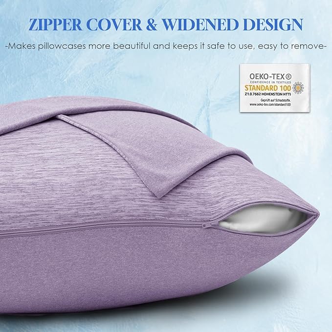 CHOSHOME Cooling Pillow Cases Zipper Pillow Covers Q-Max > 0.45 Zippered Pillowcases for Hot Sleepers, Soft, Breathable, Skin-Friendly, 2 Pack (Queen, 20"x30", Purple)