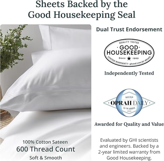 California Design Den Twin Sheet Set - 100% Cotton, Luxuriously Soft 600 Thread Count Sateen Bedding, Deep Pocket Twin Sheets - True Ivory