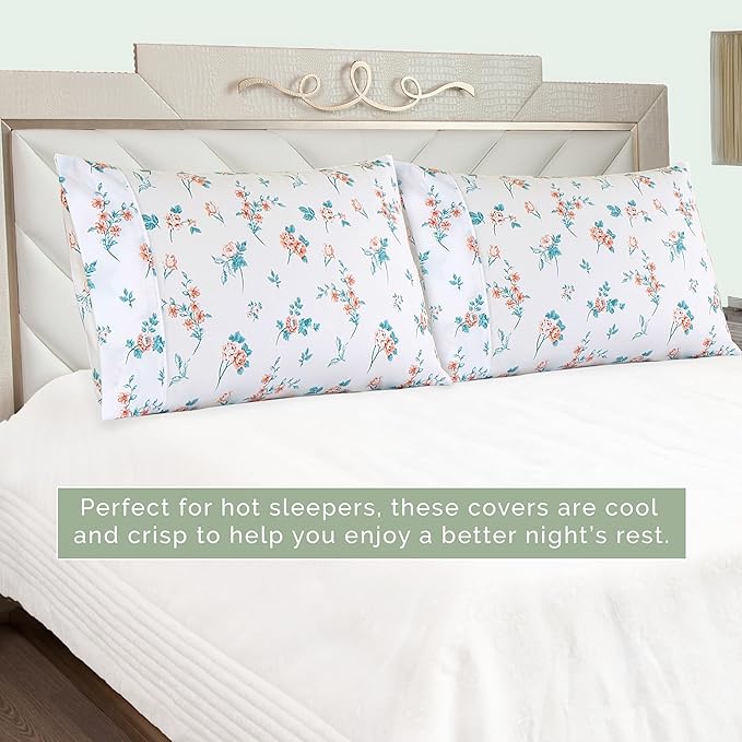 Elegant Comfort Ultra Soft Set of 2 Floral Print Pillowcases - 1500 Premium Hotel Quality Microfiber, Soft and Smooth Envelope Closure 2-Piece Pillow Covers - Standard/Queen, Pink Celia
