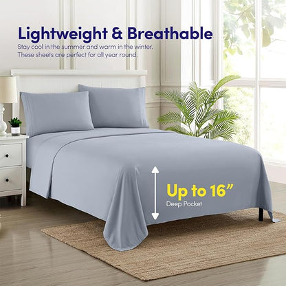 1500 Supreme Collection Twin Sheet Sets Misty - 3 Piece Bed Sheets and Pillowcase Set for Twin Mattress - Extra Soft, Elastic Corner Straps, Deep Pocket Sheets, Twin Misty