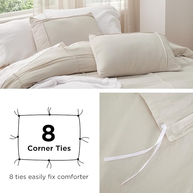 Bedsure Grid Boho Duvet Cover Queen Size - Shabby Chic Tufted Boho Bedding Set, 3 Pieces Shabby Chic Home Bedding for All Seasons, Includes 1 Queen Duvet Cover & 2 Pillowcases (White, 90" x 90")