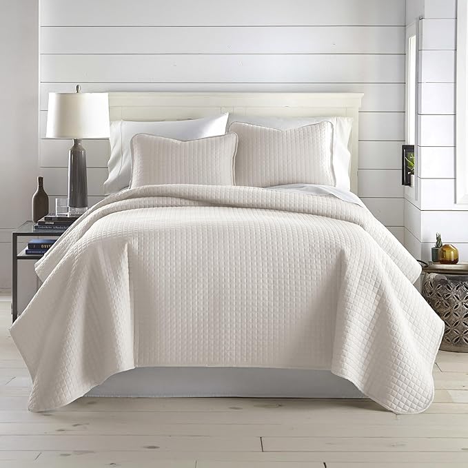Southshore Fine Living, Inc. Twin Quilt Bedding Set, Microfiber Quilt Comforter, XL Twin Bedspread Coverlet, Pet Hair Resistant Bedding Set, Natural Beige Bedspread with Matching Pillow Sham, Bone