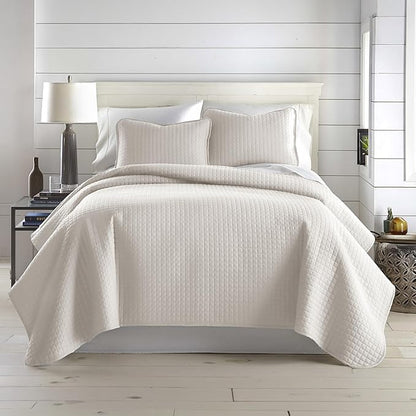 Southshore Fine Living, Inc. Twin Quilt Bedding Set, Microfiber Quilt Comforter, XL Twin Bedspread Coverlet, Pet Hair Resistant Bedding Set, Natural Beige Bedspread with Matching Pillow Sham, Bone