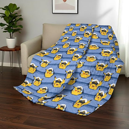 Northwest Pokémon Electric Captain Quilted Throw Blanket, Pikachu Adventure Artwork, Soft and Comfy for Bedding for Bed Couch, 60 x 80 inches