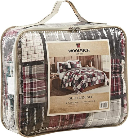 Woolrich Reversible Quilt Cabin Lifestyle Design - All Season, Breathable Coverlet Bedspread Bedding Set, Matching Shams, Oversized Full/Queen, Tulsa Plaid Red/Grey 3 Piece
