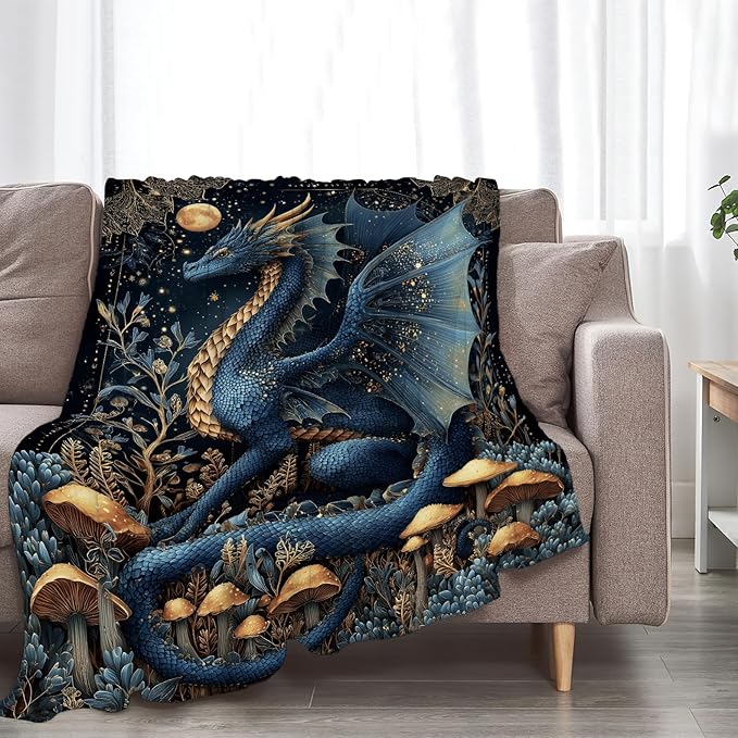 Dragon Blanket Super Soft Warm Fluffy Fleece Flannel Fantasy Animal Throw Blanket Cozy Fuzzy Plush Stuff Bedding Blankets Gifts for Women Kids Boys Girls Adults 60"X50"