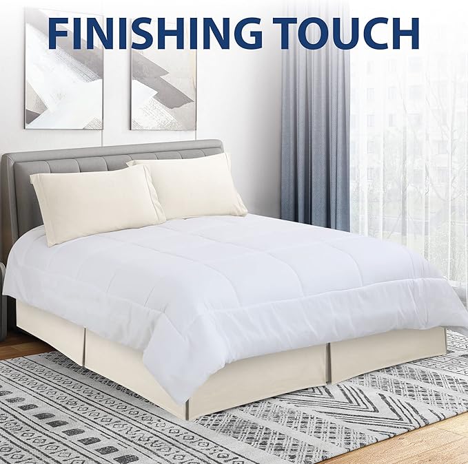 Cathay Home Double Brushed Microfiber Pleated Easy Fit Bed Skirt, Ultra Soft, Fade and Wrinkle Resistant - Coconut Milk, Queen