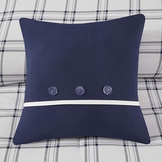 Madison Park Essentials Cozy Bed in A Bag - Reversible Comforter with Complete Sheet Set, Casual Plaid Cabin Design, All Season Cover, Decorative Pillow, Patrick Plaid Navy King(104"x92") 8 Piece