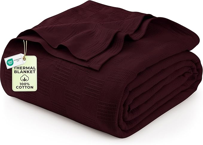 Utopia Bedding Burgundy 100% Cotton Blanket [Twin Size - 90x72 Inch] Lightweight, Soft and Breathable Thermal Blanket for All Seasons