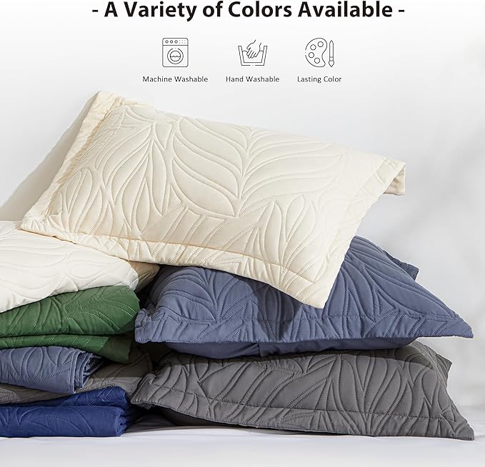 EXQ Home Quilt Set King Size Navy 3 Piece,Lightweight Soft Coverlet Modern Style Leaf Pattern Bedspread Set(1 Quilt,2 Pillow Shams)