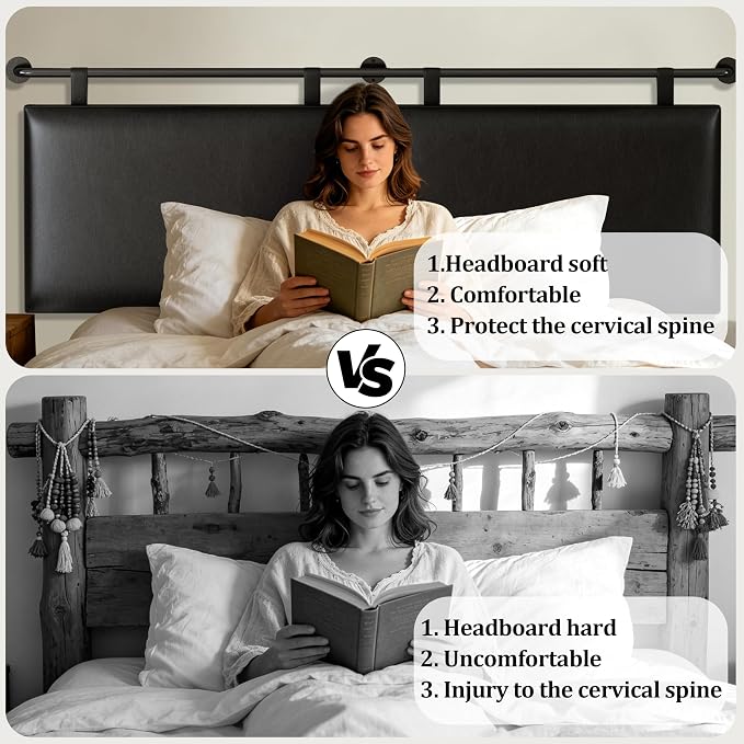 BSHOMGI Queen Headboard Only, Wall Mounted Hanging Upholstered Bed Head Board Sturdy and Durable Solid Wood Bed headboard, Fabric Headboards Adjustable(Black, Queen)