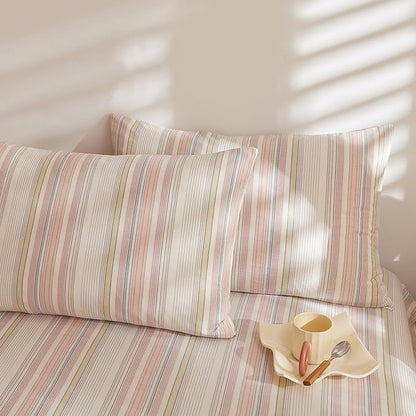 Pink Striped Comforter Twin XL Boho Down Alternative Bedding Set Washed Cotton Cozy Fluffy Cute Bedding Comforter Sets Chic Soft Breathable Vintage Bed Comforter with 2 Pillowcases