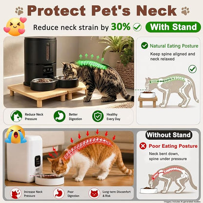 SZEE 2 Pcs Cat Food Stand, Elevated Pine Wood Cat Feeder Stand | Raises Feeder/Bowl by 2 3/8", for Dual-Bowl Automatic Cat Feeder Stand & Bowls
