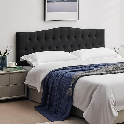 Tufted Upholstered King Size Headboard Only, Adjustable 38-50 in, Black | King Headboard for King Size Bed, Durable Linen Fabric Headboards, Modern Diamon Design Wood Head Board