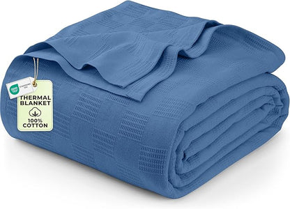Utopia Bedding Wedgewood 100% Cotton Blanket [Queen Size - 90x90 Inch] Lightweight, Soft and Breathable Thermal Blanket for All Seasons