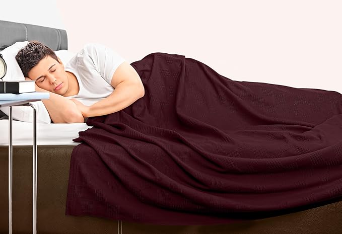 Utopia Bedding Burgundy 100% Cotton Blanket [Queen Size - 90x90 Inch] Lightweight, Soft and Breathable Thermal Blanket for All Seasons