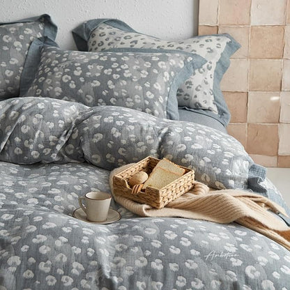 mixinni Leopard Duvet Cover King Size, Premium Yarn-Dyed Jacquard Cotton Duvet Cover with Grey Leopard Print, Farmhouse Bedding Set with 2 Pillowcases Perfect for Him and Her-(King Size, Grey)