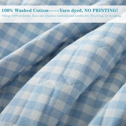 Light Blue White Ruffle Gingham Quilt Set Queen Size with 2 Pillow Shams, 100% Washed Cotton Yarn-Dyed Quited Bedspread Farmhouse Bedding Set (Light Blue, Queen) | Ruffle quilt, Gingham quilt, 100% washed cotton