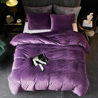 Ivellow Velvet Queen Duvet Cover Purple Comforter 3Pcs Ultra Soft Breathable Luxury Flannel Velour Zipper Closure Corner Tie