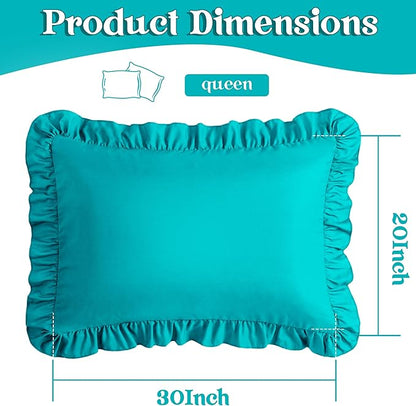 KKJIAF Ruffle Pillow Cases Queen Size Set of 2, Ruffled Pillow Covers with Envelope Closure, Wrinkle Resistant Ruffled Pillow Shams 20" x 30", Teal