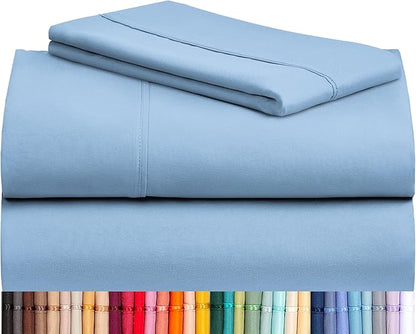 LuxClub Twin XL Sheets - Soft Twin Bed Sheets for Boys and Girls, 3 PC Deep Pockets 18" Eco Friendly Wrinkle Free Kids Fitted Sheets Machine Washable Hotel Bedding Silky Soft - Sky Twin XL