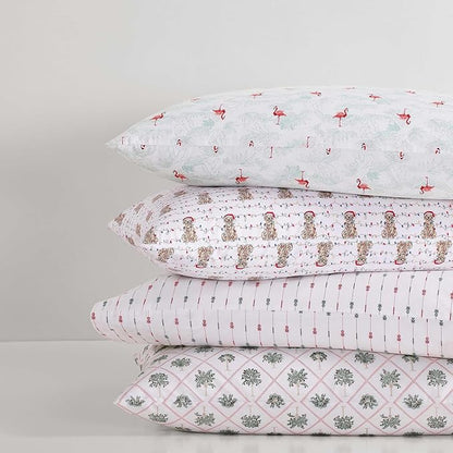 Tommy Bahama - Queen Size Sheet Set, Crisp & Cool Cotton Percale Bedding with a Smooth Lightweight Feel, 4 Piece Holiday Bed Sheets with Matching Pillowcases (Pineapple Pinstripe Red)