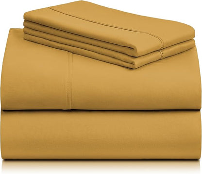 LuxClub 4 PC California King Sheet Set, Breathable Luxury Bed Sheets, Deep Pockets 18" Wrinkle Free Cooling Sheets Machine Washable Hotel Bedding Silky Soft - Medallion Gold Cal King