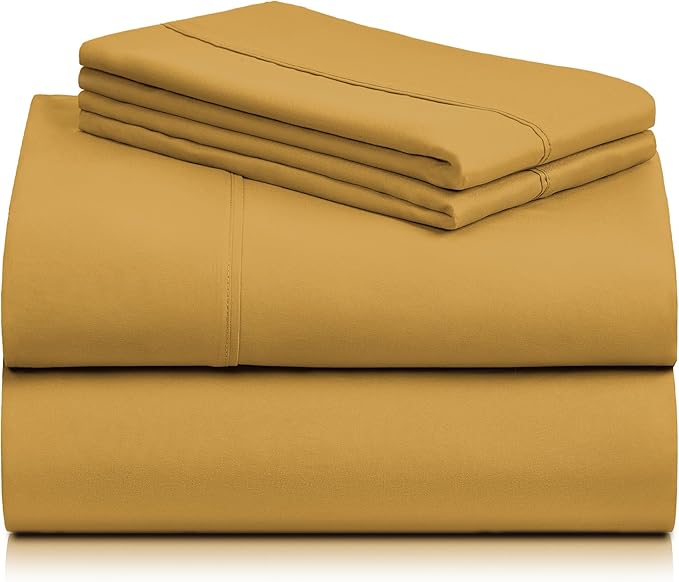 LuxClub Bed Linen Set, 6Pc King Microfiber Sheets, Medallion Gold, Deep Pockets, Wrinkle Free, Cooling, Hypoallergenic