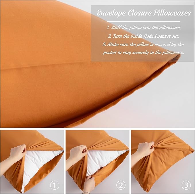 NTBAY Queen Pillow Cases Set, 2 Pack Brushed Microfiber 20x30 Inches, Soft, Wrinkle, Fade, Stain Resistant Pale Orange Pillow Cases with Envelope Closure