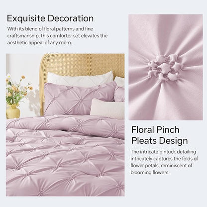 BEDELITE Light Purple Twin Comforter Set - 2 Peices Boho Pintuck Bedding Comforter Sets, Lightweight Soft & Warm Twin Bedding Sets with 1 Pillowcase for All Season